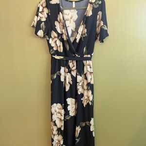 Pinkblush Navy and Cream Floral High Low Dress